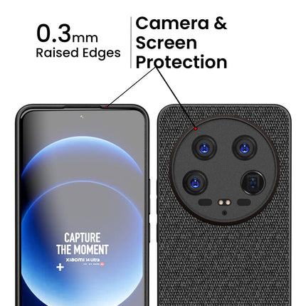 Kapa Soft Fabric & Leather Hybrid Protective Back Cover for Xiaomi 14 ULTRA (5G) | Shockproof Slim Hard Anti Slip Back Case (Black,Blue)