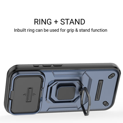 Kapa Armor Slider Back Cover for Apple iPhone 17 Pro | Inbuilt Ring + Camera Slider Shockproof Lens Protection Bumper Back Case (Blue)