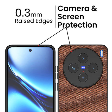 Kapa Soft Fabric & Leather Hybrid Protective Back Cover for Vivo X200 (5G) | Shockproof Slim Hard Anti Slip Back Case (Brown) - Mobizang