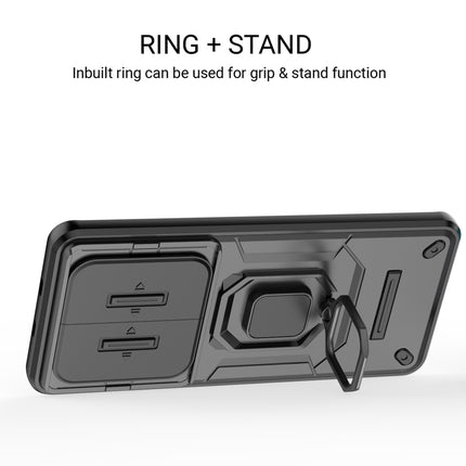 Kapa Armor Slider Back Cover for Redmi Note 15 5G | Inbuilt Ring + Camera Slider Shockproof Lens Protection Bumper Back Case (Black) - Mobizang