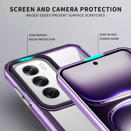 Kapa Warrior Acrylic Clear Back Cover For Oppo Reno 12 (5G) | Slim Shockproof [Military Grade Protection] Hybrid Bumper Case (Purple Sides) - Mobizang