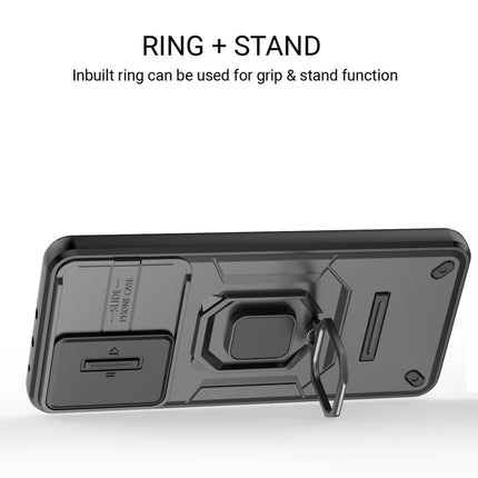 Kapa Armor Slider Back Cover for Oppo K13 5G | Inbuilt Ring + Camera Slider Shockproof Lens Protection Bumper Back Case (Black)