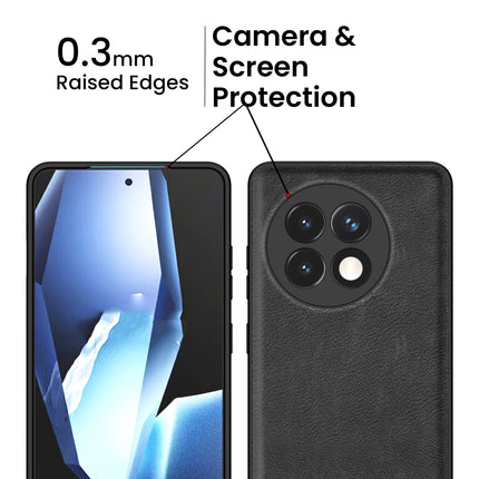 Kapa Tux Leather Back Cover for OnePlus 13R | Slim Shockproof Camera Protection Bumper Case (Black)