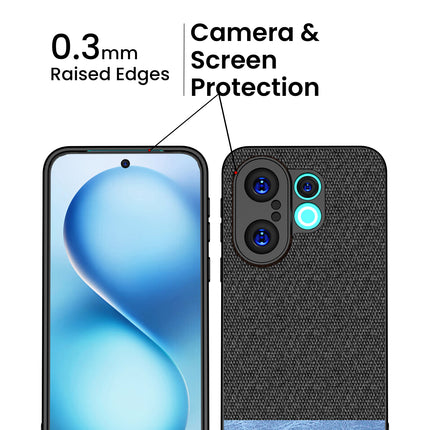 Kapa Soft Fabric & Leather Hybrid Protective Back Cover for Vivo X200 FE 5G | Shockproof Slim Hard Anti Slip Back Case (Black,Blue)