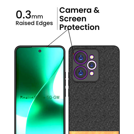 Kapa Soft Fabric & Leather Hybrid Protective Back Cover for Realme 15 Pro 5G | Shockproof Slim Hard Anti Slip Back Case (Black,Brown) - Mobizang