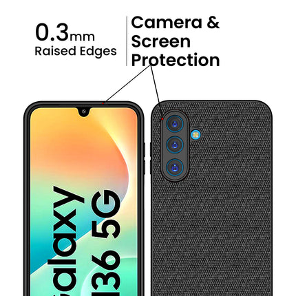 Kapa Soft Fabric & Leather Hybrid Protective Back Cover for Samsung Galaxy M36 / F36 5G | Shockproof Slim Hard Anti Slip Back Case (Black,Brown)
