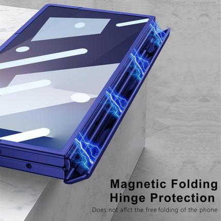 Kapa Contrast Magnetic Hinge Case for Samsung Galaxy Z Fold 7 | Inbuilt S-Pen Holder Slim Back Cover (Blue with Black Pen) - Mobizang