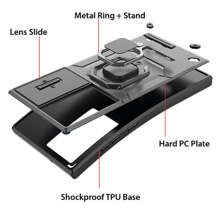 Kapa Armor Slider Back Cover for Samsung Galaxy S24 Ultra | Inbuilt Ring + Camera Slider Shockproof Lens Protection Bumper Back Case (Black)