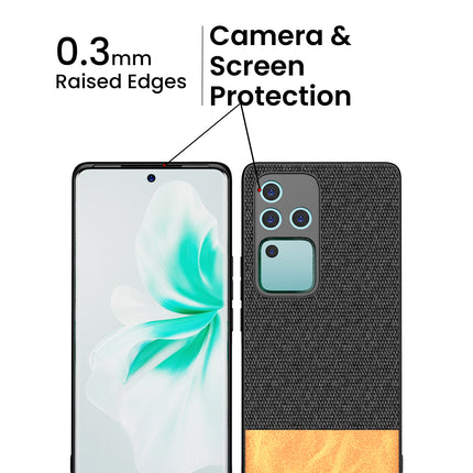 Kapa Soft Fabric & Leather Hybrid Protective Back Cover for Vivo V30 Pro (5G) | Shockproof Slim Hard Anti Slip Back Case (Black,Brown)