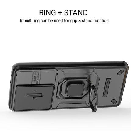 Kapa Armor Slider Back Cover for Realme 15 Pro 5G | Inbuilt Ring + Camera Slider Shockproof Lens Protection Bumper Back Case (Black)