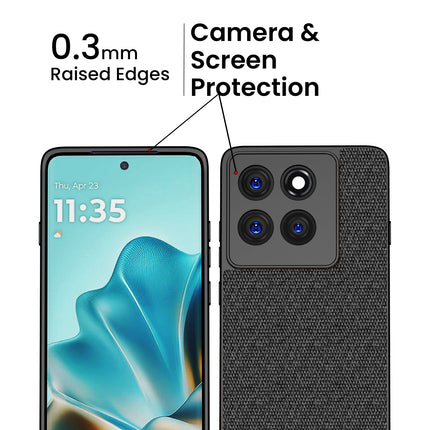 Kapa Soft Fabric & Leather Hybrid Protective Back Cover for Moto Edge 60 / Edge 60 Fusion | Shockproof Slim Hard Anti Slip Back Case (Black,Brown) - Mobizang