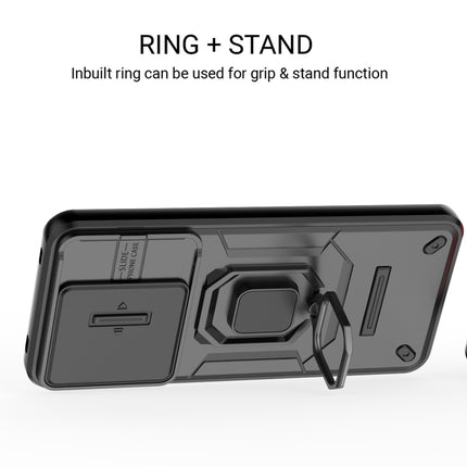 Kapa Armor Slider Back Cover for Vivo V60 / V60e / Vivo T4 Pro 5G | Inbuilt Ring + Camera Slider Shockproof Lens Protection Bumper Back Case (Black) - Mobizang