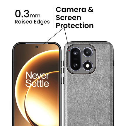 Kapa Tux Leather Back Cover for OnePlus 15 | Slim Shockproof Camera Protection Bumper Case (Grey)