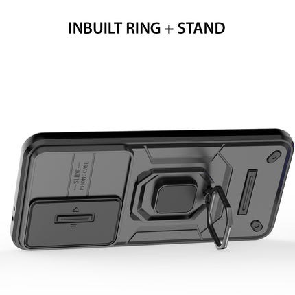 Kapa Armor Slider Back Cover for Samsung Galaxy S25 | Inbuilt Ring + Camera Slider Shockproof Lens Protection Bumper Back Case (Black)