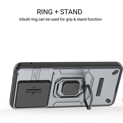 Kapa Armor Slider Back Cover for Oppo K13 Turbo / K13 Turbo Pro | Inbuilt Ring + Camera Slider Shockproof Lens Protection Bumper Back Case (Grey)