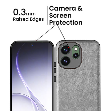Kapa Tux Leather Back Cover for Oppo Reno 15 Pro 5G | Slim Shockproof Camera Protection Bumper Case (Grey) - Mobizang