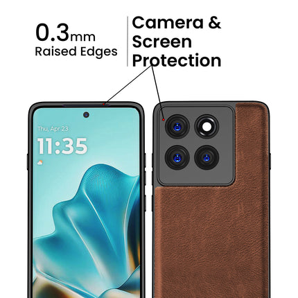 Kapa Tux Leather Back Cover for Moto Edge 60 / Edge 60 Fusion | Slim Shockproof Camera Protection Bumper Case (Brown)