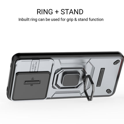 Kapa Armor Slider Back Cover for Vivo V60 / V60e / Vivo T4 Pro 5G | Inbuilt Ring + Camera Slider Shockproof Lens Protection Bumper Back Case (Grey) - Mobizang