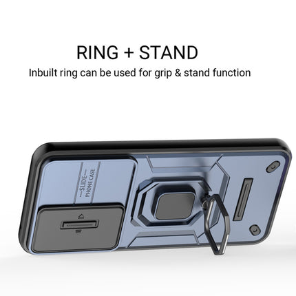 Kapa Armor Slider Back Cover for Poco F7 5G | Inbuilt Ring + Camera Slider Shockproof Lens Protection Bumper Back Case (Blue)