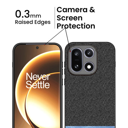 Kapa Soft Fabric & Leather Hybrid Protective Back Cover for OnePlus 15 | Shockproof Slim Hard Anti Slip Back Case (Black,Blue)