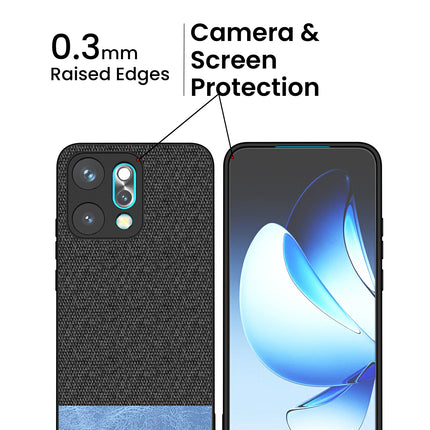 Kapa Soft Fabric & Leather Hybrid Protective Back Cover for Oppo Reno 14 PRO 5G | Shockproof Slim Hard Anti Slip Back Case (Black,Blue)