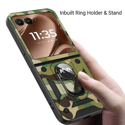 Kapa Tank Back Cover for Moto Razr 50 Ultra | Inbuilt Ring + Slider Shockproof Lens Protection Bumper Back Case (Green)