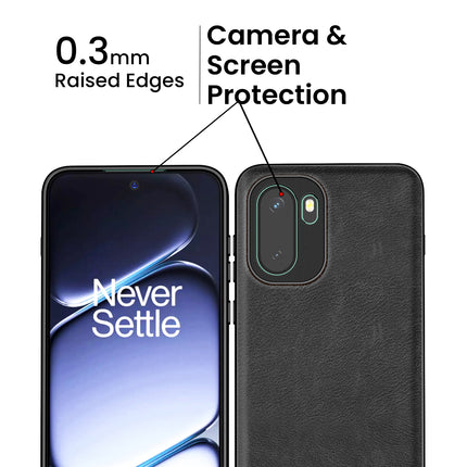 Kapa Tux Leather Back Cover for OnePlus 15R | Slim Shockproof Camera Protection Bumper Case (Black)