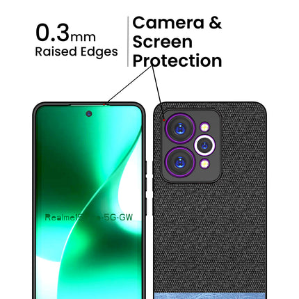 Kapa Soft Fabric & Leather Hybrid Protective Back Cover for Realme 15 Pro 5G | Shockproof Slim Hard Anti Slip Back Case (Black,Blue)