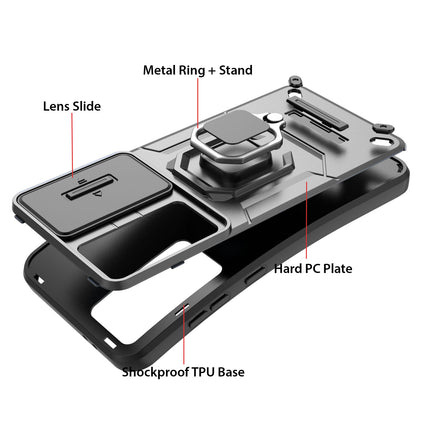 Kapa Armor Slider Back Cover for Samsung Galaxy A55 (5G) | Inbuilt Ring + Camera Slider Shockproof Lens Protection Bumper Back Case (Grey)