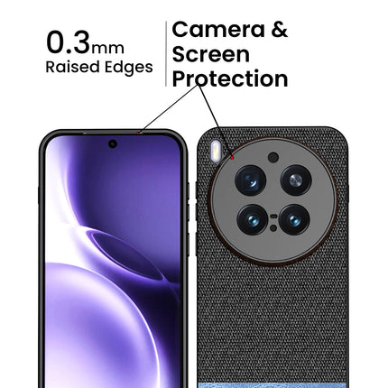 Kapa Soft Fabric & Leather Hybrid Protective Back Cover for Vivo X300 Pro 5G | Shockproof Slim Hard Anti Slip Back Case (Black,Blue)