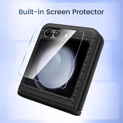 Kapa Geometric Hinge Protection Back Cover for Samsung Galaxy Z Flip6 / Flip 6 | with [Inbuilt Glass] Full Body Shockproof Hard Back Case (Black)