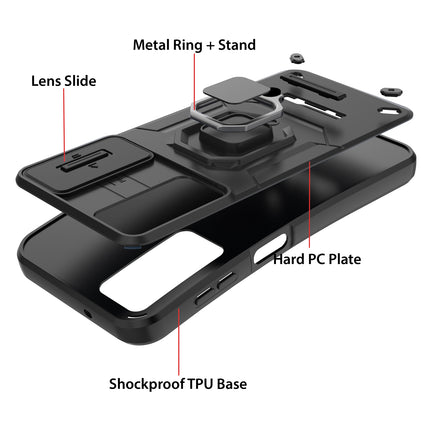 Kapa Armor Slider Back Cover for Samsung Galaxy A56 | Inbuilt Ring + Camera Slider Shockproof Lens Protection Bumper Back Case (Black)