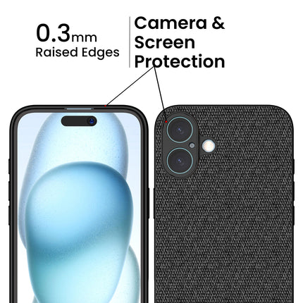 Kapa Soft Full Fabric Protective Back Case Cover for Apple iPhone 16 | Shockproof Slim Hard Anti Slip Back Case (Black) - Mobizang