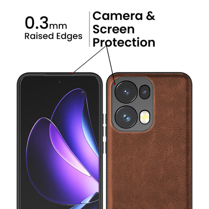 Kapa Tux Leather Back Cover for Oppo Reno 13 Pro | Slim Shockproof Camera Protection Bumper Case (Brown) - Mobizang