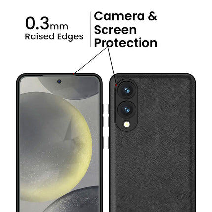 Kapa Tux Leather Back Cover for Samsung Galaxy S25 Edge | Slim Shockproof Camera Protection Bumper Case (Black) - Mobizang