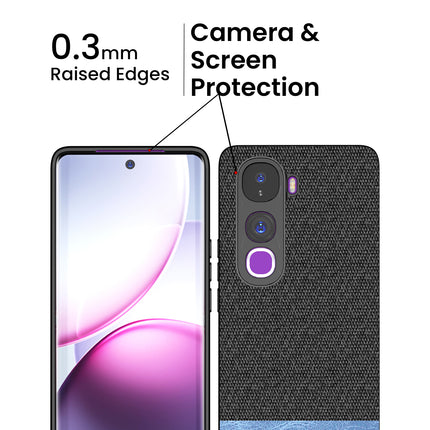 Kapa Soft Fabric & Leather Hybrid Protective Back Cover for Vivo Y400 Pro 5G | Shockproof Slim Hard Anti Slip Back Case (Black,Blue)