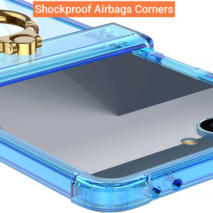 Kapa Clear Airbag Ring Back Case for Samsung Galaxy Flip7 / Z Flip 7 | Transparent Shockproof Slim Hard Protective Cover (Blue)