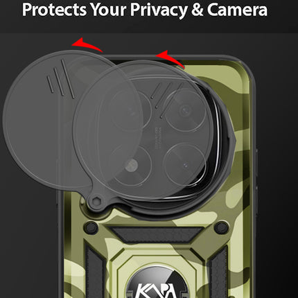 Kapa Tank Back Cover for Redmi Note 14 Pro Plus | Inbuilt Ring + Slider Shockproof Lens Protection Bumper Back Case (Green)