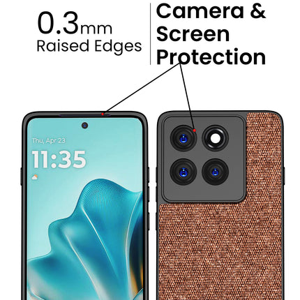 Kapa Soft Fabric & Leather Hybrid Protective Back Cover for Moto Edge 60 / Edge 60 Fusion | Shockproof Slim Hard Anti Slip Back Case (Brown)