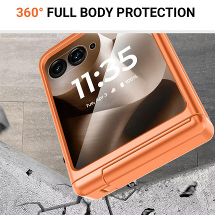 Kapa Textured Grip with Stand Hinge Protection Back Cover for Moto Razr 60 Ultra | with [Inbuilt Glass] Full Body Shockproof Hard Back Case (Orange)