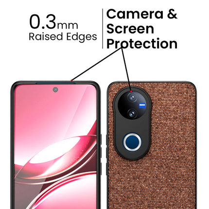 Kapa Soft Fabric & Leather Hybrid Protective Back Cover for Vivo V50 5G | Shockproof Slim Hard Anti Slip Back Case (Brown) - Mobizang