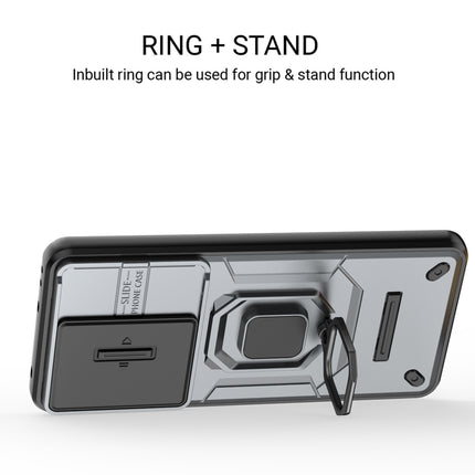 Kapa Armor Slider Back Cover for Realme 15 Pro 5G | Inbuilt Ring + Camera Slider Shockproof Lens Protection Bumper Back Case (Grey)