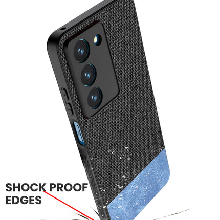 Kapa Soft Fabric & Leather Hybrid Protective Back Cover for Realme 14X | Shockproof Slim Hard Anti Slip Back Case (Black,Blue) - Mobizang