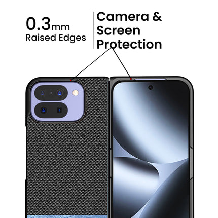 Kapa Soft Fabric & Leather Hybrid Protective Back Cover for Google Pixel 10 PRO FOLD | Shockproof Slim Hard Anti Slip Back Case (Black,Blue) - Mobizang