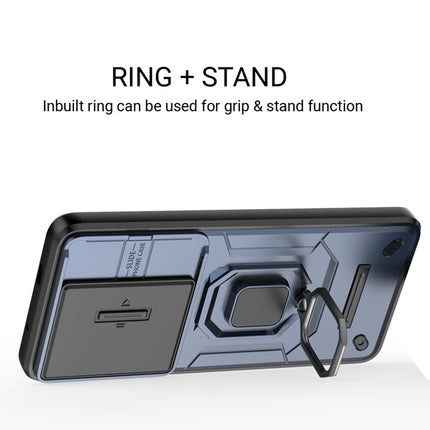 Kapa Armor Slider Back Cover for Iqoo 13 5G | Inbuilt Ring + Camera Slider Shockproof Lens Protection Bumper Back Case (Blue)