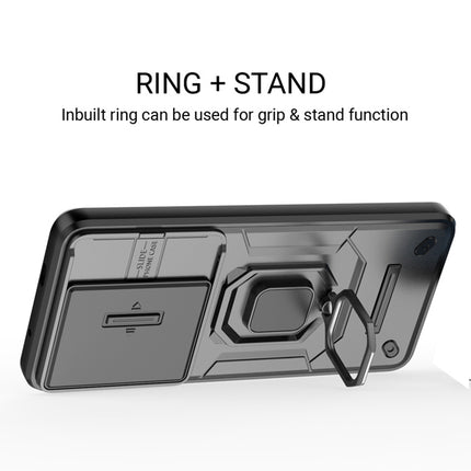 Kapa Armor Slider Back Cover for Iqoo 13 5G | Inbuilt Ring + Camera Slider Shockproof Lens Protection Bumper Back Case (Black)