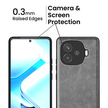 Kapa Tux Leather Back Cover for iQoo Neo 10R | Slim Shockproof Camera Protection Bumper Case (Grey)
