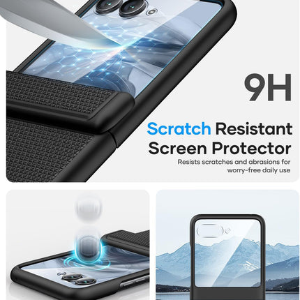 Kapa Textured Grip Hinge Protection Back Cover for Moto Razr 60/50 | with [Inbuilt Glass] Full Body Shockproof Hard Back Case (Black)