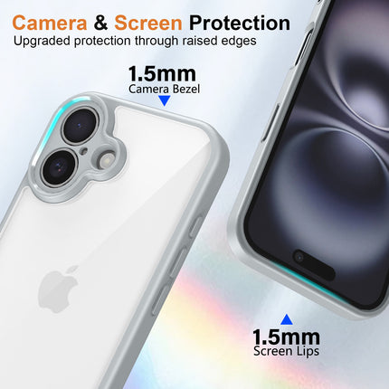 Kapa Hawkeye Clear Back Cover for Apple iPhone 16 | Camera Lens Protector Shockproof Slim Clear Case Cover (Grey Sides)