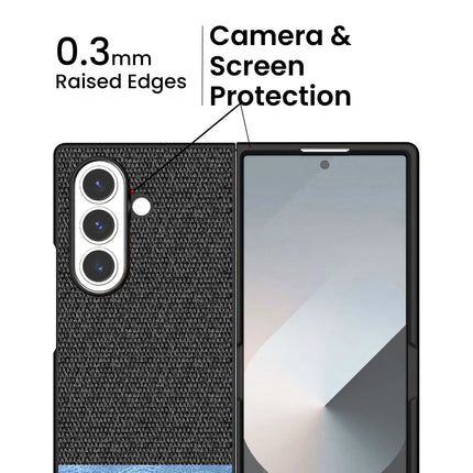 Kapa Soft Fabric & Leather Hybrid Protective Back Cover for Samsung Galaxy Z Fold 7 | Shockproof Slim Hard Anti Slip Back Case (Black,Blue) - Mobizang